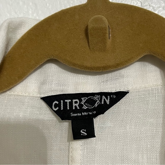 Citron Santa Monica Top Small Womens White Linen Art Asymmetrical Button Tunic - Picture 7 of 14